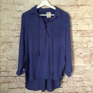 Tie up blue linen tunic